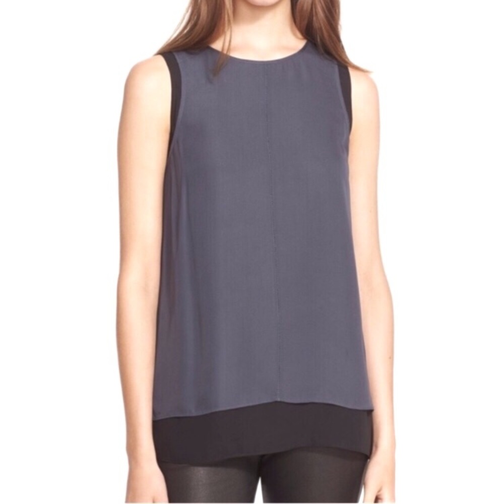 Vince Designer Two Toned Double Layered Silk Tank Top with Minimalist Details